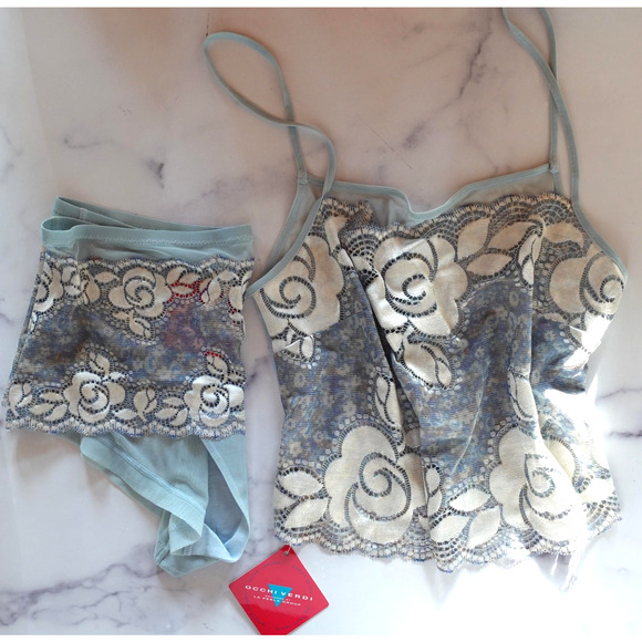 Occhi Verdi Other - Y2K Occhi Verdi La Perla Lingerie Set Medium Blue Lace Mesh Cami Fairy Babydoll